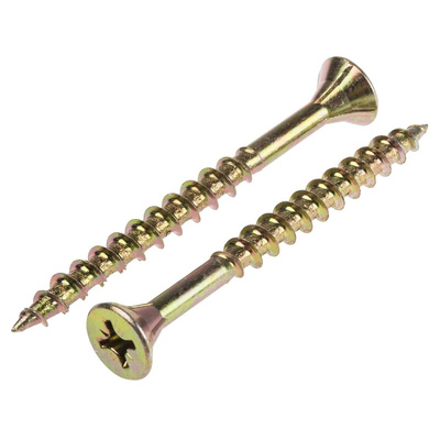 ULTI-MATE Pozisquare Countersunk Steel Wood Screw Yellow Passivated, Zinc Plated, 6mm Thread, 70mm Length