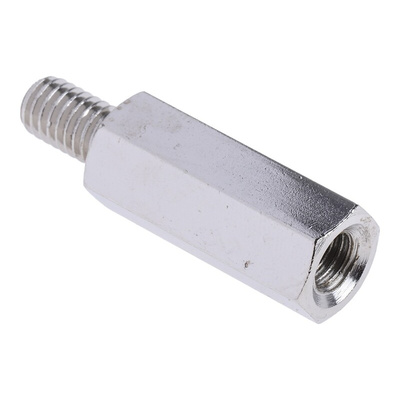 RS PRO Standoff, M6 x M6 Thread, 25mm Body, Steel, Male/Female, 10mm Stud