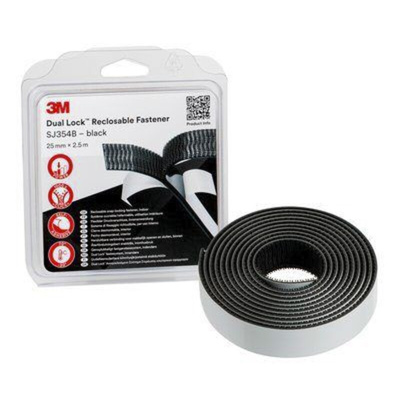 3M Black Hook & Loop Tape, 25mm x 2.5m