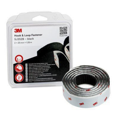 3M Black Hook & Loop Tape, 25mm x 1.25m