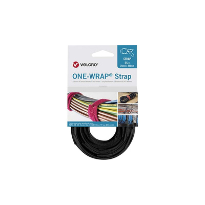 VELCRO® Fire retardant Black Reclosable Fastener, 25mm x 300mm