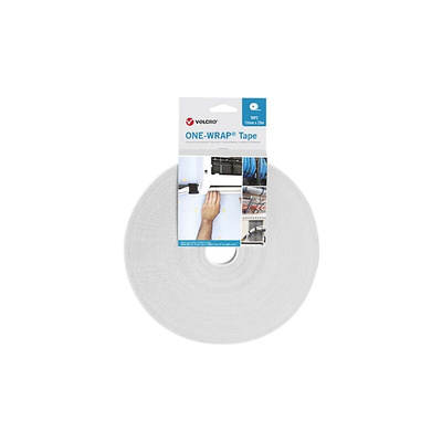 VELCRO® White Hook & Loop Tape, 10mm x 25m