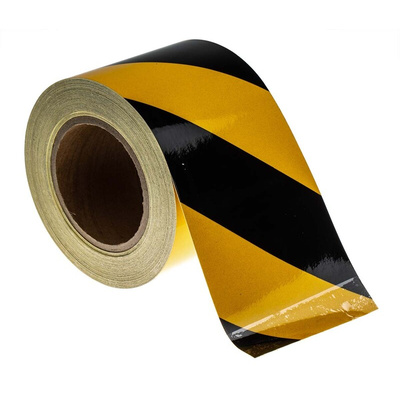 RS PRO Black/Yellow Reflective Tape 100mm x 25m