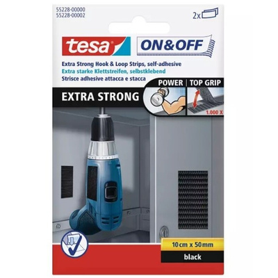 Tesa Black Hook & Loop Tape, 10cm x 50mm