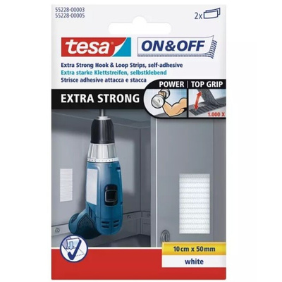 Tesa White Hook & Loop Tape, 10cm x 50mm