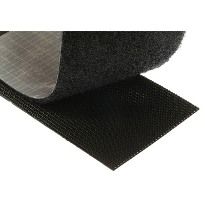 RS PRO Black Hook & Loop Tape, 50mm x 100mm