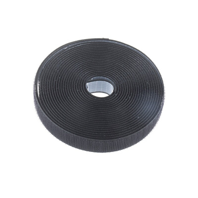 RS PRO Black Hook & Loop Tape, 20mm x 5m