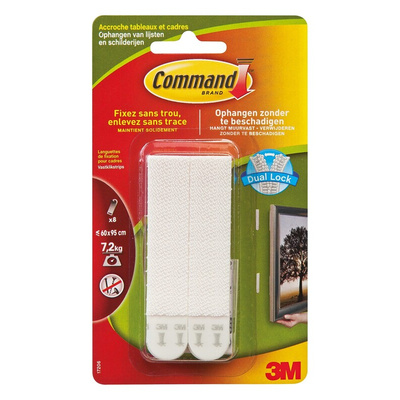 3M Adhesive White Hook & Loop Tape, 19mm x 92.7mm