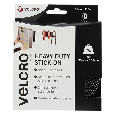 Velcro Black Hook & Loop Tape, 50mm x 2.5m