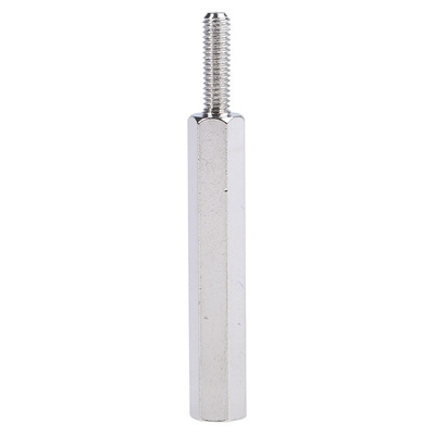 RS PRO Standoff, M3 x M3 Thread, 30mm Body, Brass, Male/Female, 10mm Stud