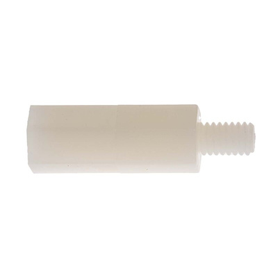 RS PRO Standoff, M4 x M4 Thread, 19mm Body, Nylon, Male/Female, 6mm Stud