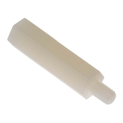 RS PRO Standoff, M4 x M4 Thread, 25mm Body, Nylon, Male/Female, 6mm Stud