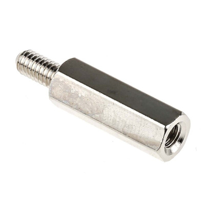 RS PRO Standoff, M4 x M4 Thread, 20mm Body, Brass, Male/Female, 8mm Stud