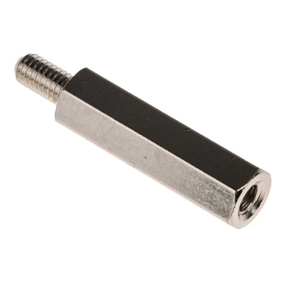 RS PRO Standoff, M4 x M4 Thread, 25mm Body, Brass, Male/Female, 8mm Stud