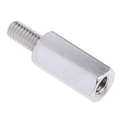 RS PRO Standoff, M4 x M4 Thread, 15mm Body, Brass, Male/Female, 8mm Stud