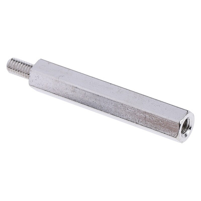 RS PRO Standoff, M4 x M4 Thread, 40mm Body, Brass, Male/Female, 8mm Stud