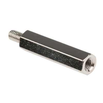 RS PRO Standoff, M4 x M4 Thread, 30mm Body, Brass, Male/Female, 8mm Stud