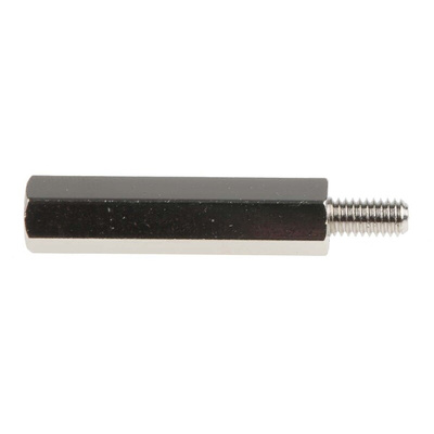 RS PRO Standoff, M4 x M4 Thread, 30mm Body, Brass, Male/Female, 8mm Stud