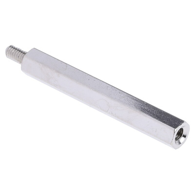 RS PRO Standoff, M4 x M4 Thread, 50mm Body, Brass, Male/Female, 8mm Stud