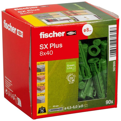 Fischer Fixings Green Wall Plug, 40mm Length, 8mm Fixing Hole Diameter