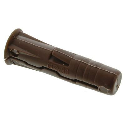 RawlPlug Brown Plastic Wall Plug, 30mm Length, 7mm Fixing Hole Diameter