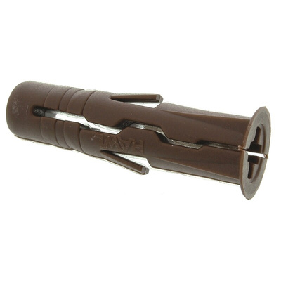 RawlPlug Brown Plastic Wall Plug, 30mm Length, 7mm Fixing Hole Diameter