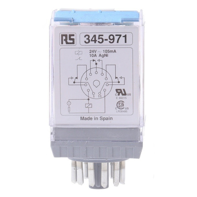 Releco, 24V ac Coil Non-Latching Relay 3PDT, 10A Switching Current Plug In