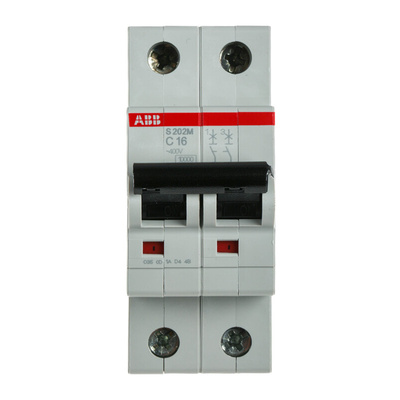 ABB System Pro M Compact S200M MCB, 2P, 16A Curve C, 440V AC, 125V DC, 10 kA Breaking Capacity