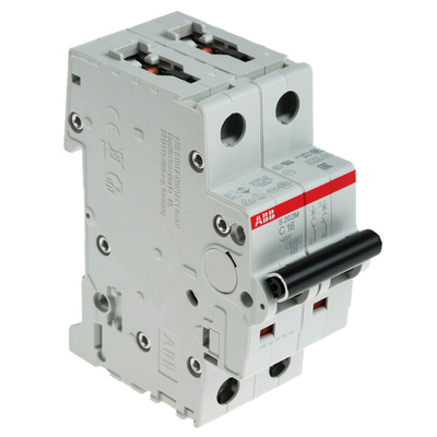 ABB System Pro M Compact S200M MCB, 2P, 16A Curve C, 440V AC, 125V DC, 10 kA Breaking Capacity