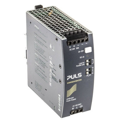 PULS CP Switch Mode DIN Rail Power Supply with Active Power Factor Correction, Excellent Partial Load Efficiency,