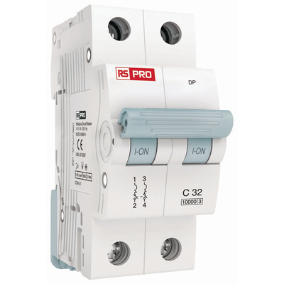 RS PRO MCB, 2P, 10A Curve C, 240V AC, 240V DC, 10 kA Breaking Capacity