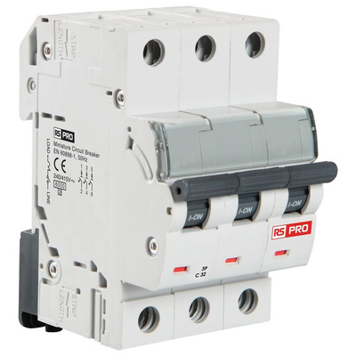 RS PRO MCB, 3P, 6A Curve C, 240V AC, 240V DC, 10 kA Breaking Capacity