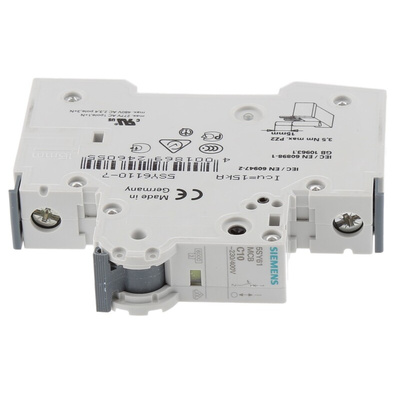 Siemens Sentron 5SY6 MCB, 1P, 10A Curve C, 230V AC, 72V DC, 6 kA Breaking Capacity