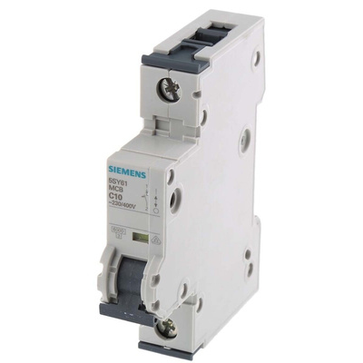 Siemens Sentron 5SY6 MCB, 1P, 10A Curve C, 230V AC, 72V DC, 6 kA Breaking Capacity