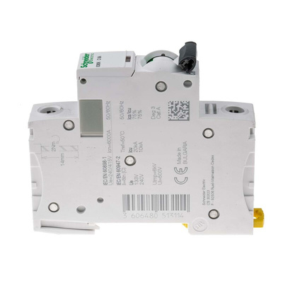 Schneider Electric Acti 9 iC60N MCB, 1P, 6A Curve C, 100 → 133V AC, 12 → 48V DC, 6 kA Breaking Capacity