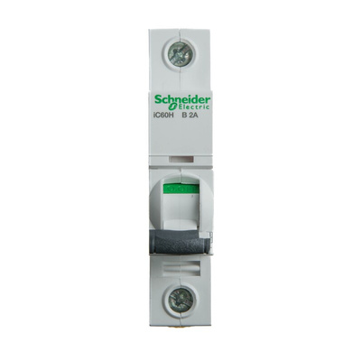 Schneider Electric Acti 9 iC60H MCB, 1P, 2A Curve B, 100 → 133V AC, 72V DC, 10 kA Breaking Capacity