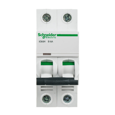 Schneider Electric Acti 9 iC60H MCB Mini Circuit Breaker, 2P, 6A Curve B, 12 → 133 V, 220 → 240 V, 380