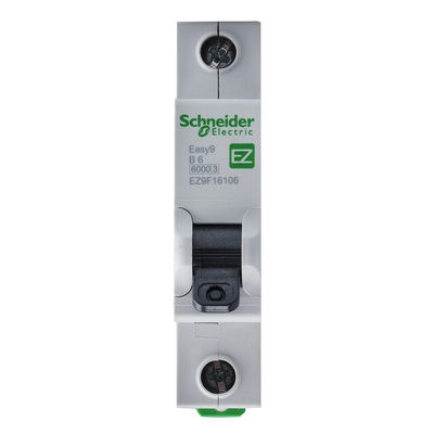 Schneider Electric Easy 9 EZ9 MCB, 1P, 6A Curve B, 230V AC, 6 kA Breaking Capacity