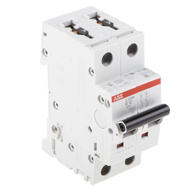 ABB System Pro M Compact S200M MCB, 2P, 10A Curve B, 440V AC, 125V DC, 10 kA Breaking Capacity