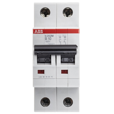 ABB System Pro M Compact S200M MCB, 2P, 10A Curve B, 440V AC, 125V DC, 10 kA Breaking Capacity