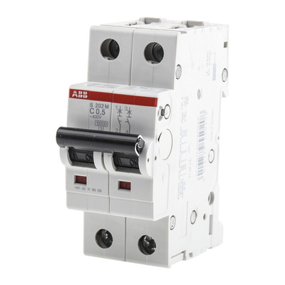 ABB System Pro M Compact S200M MCB, 2P, 500mA Curve C, 440V AC, 125V DC, 10 kA Breaking Capacity