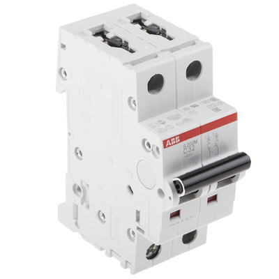 ABB System Pro M Compact S200M MCB, 2P, 32A Curve C, 440V AC, 125V DC, 10 kA Breaking Capacity
