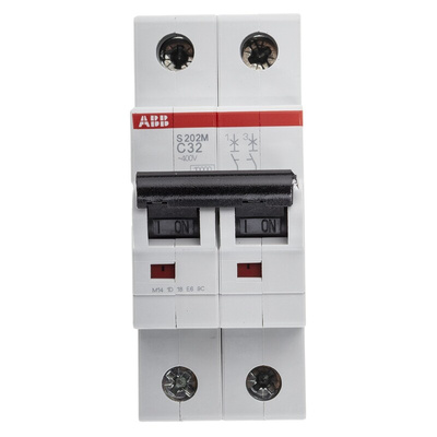 ABB System Pro M Compact S200M MCB, 2P, 32A Curve C, 440V AC, 125V DC, 10 kA Breaking Capacity