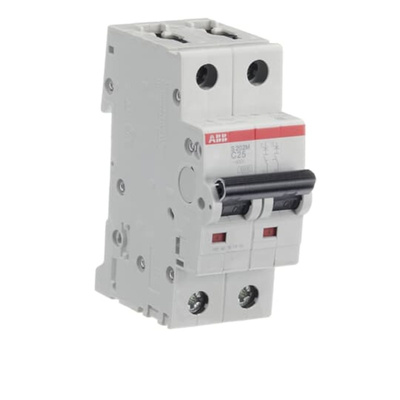 ABB System Pro M Compact S200M MCB, 2P, 25A Curve C, 440V AC, 125V DC, 10 kA Breaking Capacity