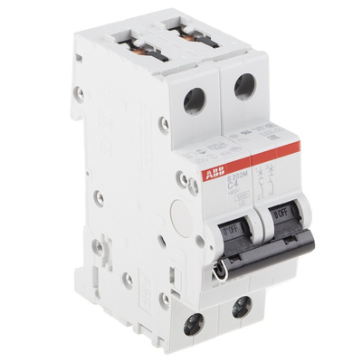 ABB System Pro M Compact S200M MCB, 2P, 4A Curve C, 440V AC, 125V DC, 10 kA Breaking Capacity