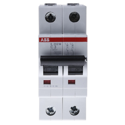 ABB System Pro M Compact S200M MCB, 2P, 3A Curve C, 440V AC, 125V DC, 10 kA Breaking Capacity