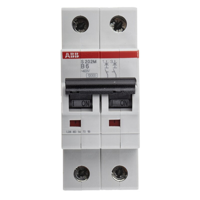 ABB System Pro M Compact S200M MCB, 2P, 6A Curve B, 440V AC, 125V DC, 10 kA Breaking Capacity