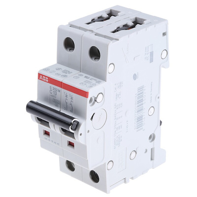 ABB System Pro M Compact S200M MCB, 2P, 13A Curve C, 440V AC, 125V DC, 10 kA Breaking Capacity