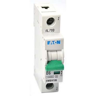 Eaton MEMShield MCB, 1P, 6A Curve B, 230V AC, 48V DC, 10 kA Breaking Capacity