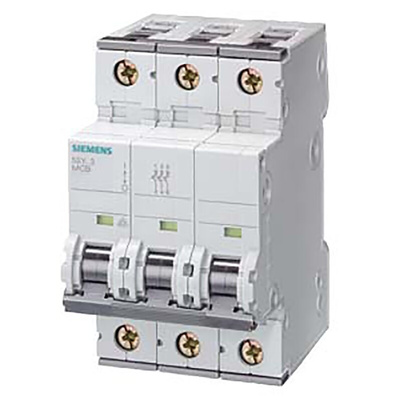 Siemens Sentron 5SY4 MCB, 3P, 63A Curve C, 400V AC, 10 kA Breaking Capacity